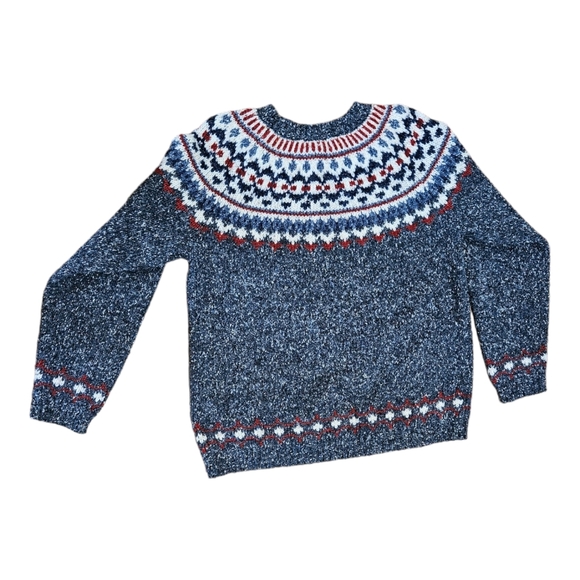 Vintage St Johns Bay Women's Sz L Medium Sweater Fair Isle Blue Wool Nordic - Picture 2 of 5
